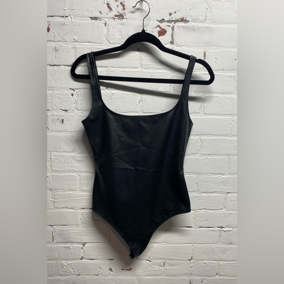 Susana Monaco Tops - NWT SUSANA MONACO FAUX LEATHER THONG BODYSUIT IN BLACK